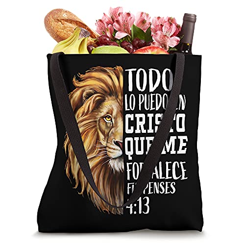 Christian Gift Men Spanish Filipenses 4:13 Verses Lion Judah Tote Bag