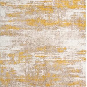 NOORI RUG - Premium & Luxury Imported - Lux Madison Machine Made High Pile Abstract - Rectangle - Gold - Beige - 5' x 8', Bedroom, Living Room