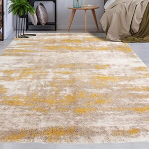 NOORI RUG - Premium & Luxury Imported - Lux Madison Machine Made High Pile Abstract - Rectangle - Gold - Beige - 5' x 8', Bedroom, Living Room