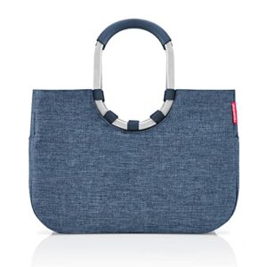 reisenthel loopshopper l frame shoulder bag tote, oversized handbag for shopping, travel, and commuting, water-repellent, twist blue