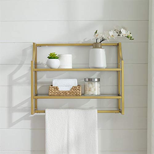 Pemberly Row 2 Shelf Glass Metal Wall Shelf in Soft Gold