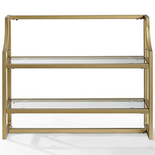 Pemberly Row 2 Shelf Glass Metal Wall Shelf in Soft Gold