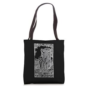 tarot cards queen of pentacles occult design gift tote bag