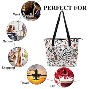 Playing Poker Cards Shoulder Tote Bag Purse Top Handle Satchel Handbag For Women Work School Travel Business Shopping Casual