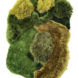 lzteck Patchwork,Abstract,Geometric Shag, Artificial Grass Area Rug, Fake Grass Moss Tundra Rugs, Fluffy Kids Toddles Carpets, Living Room,Nursery Mats,Balcony,Patio Rugs 2.6x3.9ft