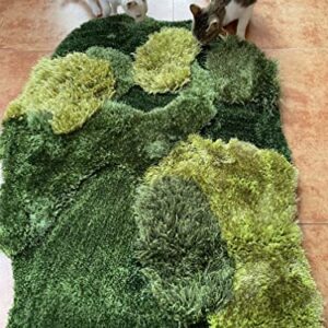 lzteck Patchwork,Abstract,Geometric Shag, Artificial Grass Area Rug, Fake Grass Moss Tundra Rugs, Fluffy Kids Toddles Carpets, Living Room,Nursery Mats,Balcony,Patio Rugs 2.6x3.9ft