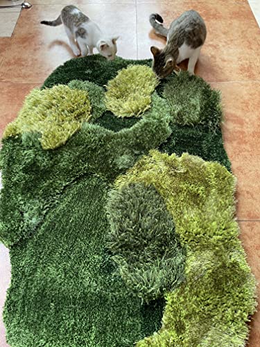 lzteck Patchwork,Abstract,Geometric Shag, Artificial Grass Area Rug, Fake Grass Moss Tundra Rugs, Fluffy Kids Toddles Carpets, Living Room,Nursery Mats,Balcony,Patio Rugs 2.6x3.9ft