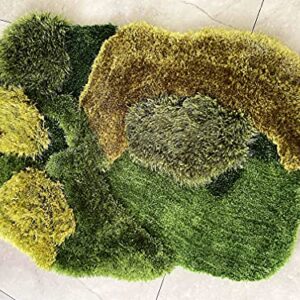 lzteck Patchwork,Abstract,Geometric Shag, Artificial Grass Area Rug, Fake Grass Moss Tundra Rugs, Fluffy Kids Toddles Carpets, Living Room,Nursery Mats,Balcony,Patio Rugs 2.6x3.9ft