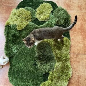 lzteck Patchwork,Abstract,Geometric Shag, Artificial Grass Area Rug, Fake Grass Moss Tundra Rugs, Fluffy Kids Toddles Carpets, Living Room,Nursery Mats,Balcony,Patio Rugs 2.6x3.9ft