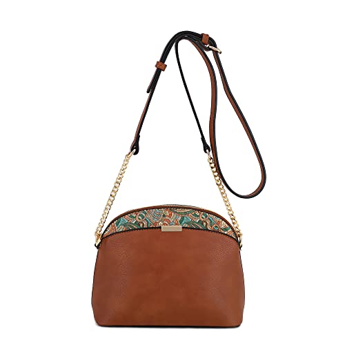 V+BENIE Paisley | Leopard Accent Small Dome Crossbody Bag with Chain Strap Small Purse Handbags for Women, Brown