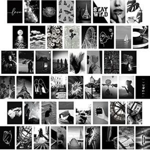 wall collage kit, black & white aesthetic pictures, 50pcs 4×6 inch picture collage kit for wall aesthetic, teen girls bedroom decor, dorm wall decor, photo collection,cute wall decor for teen 1