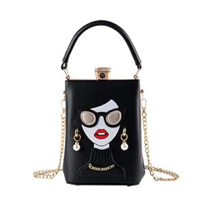 kuang! women novelty lady face shoulder bags funky pu leather top handle satchel handbags clutch purse for women