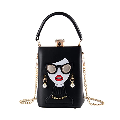 KUANG! Women Novelty Lady Face Shoulder Bags Funky PU Leather Top Handle Satchel Handbags Clutch Purse for Women