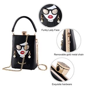 KUANG! Women Novelty Lady Face Shoulder Bags Funky PU Leather Top Handle Satchel Handbags Clutch Purse for Women