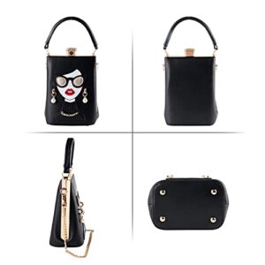 KUANG! Women Novelty Lady Face Shoulder Bags Funky PU Leather Top Handle Satchel Handbags Clutch Purse for Women