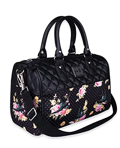 Liquorbrand Sparrows Womens Satchel Purse Quilted Faux Leather Shoulder Bag Flowers and Polka Dot Handbag