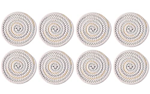 Coasters for Drinks (8-Piece Set) Water Absorbent Coaster Set Woven Coasters for Table Protection Heat-Resistant Coasters for Drinks, Beige