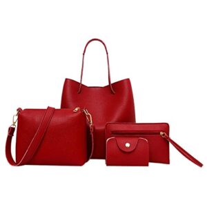 ZITIANY Women Tote Bags Set, Fashion Handbags Shoulder Bag Crossbody Bag Messenger Wallet Tote Bag Card Package 4pcs, Red