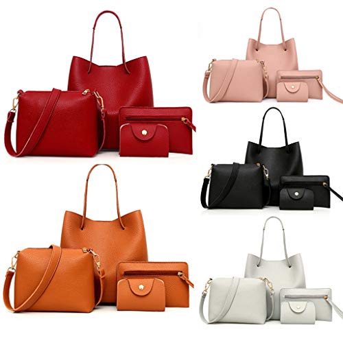 ZITIANY Women Tote Bags Set, Fashion Handbags Shoulder Bag Crossbody Bag Messenger Wallet Tote Bag Card Package 4pcs, Red