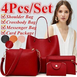 ZITIANY Women Tote Bags Set, Fashion Handbags Shoulder Bag Crossbody Bag Messenger Wallet Tote Bag Card Package 4pcs, Red