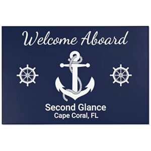 custom welcome aboard anchor sailing rug gift, personalized boat mat, nautical gift, custom coastal decor, maritime boat gifts, lake cabin gifts (36 × 24), navy