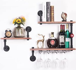 vemest 3 tier industrial pipe shelving wall mounted, rustic metal storage floating shelves for bedroom, living room, bathroom, farmhouse kitchen bar shelving and wall shelf unit bookshelf.