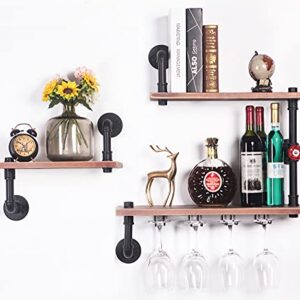 VEMEST 3 Tier Industrial Pipe Shelving Wall Mounted, Rustic Metal Storage Floating Shelves for Bedroom, Living Room, Bathroom, Farmhouse Kitchen Bar Shelving and Wall Shelf Unit Bookshelf.