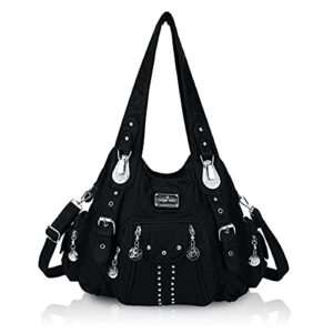 angel kiss handbags for women soft pu leather large hobo bags for ladies top handle satchel shoulder bag black