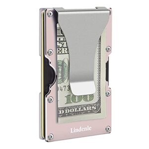 lindenle minimalist wallet small card holder slim front pocket wallet rfid blocking money clip women men (rose gold)