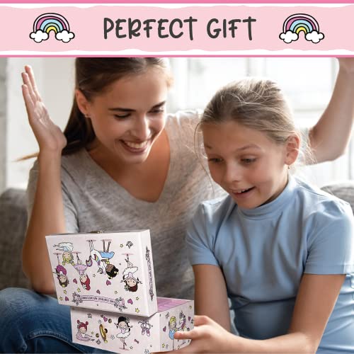 Ballerina Jewelry Box for Girls Musical - Glow-In-The-Dark Little Girls Jewelry Box Gift - Kids Jewelry Box Organizer with Drawer and Heart Necklace and Bracelet Set - Cute Music Boxes for Girls