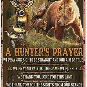 Hunting Signs for Room Hunter'S Prayer Bear Deer Bird Metal Sign Decor Tin Aluminum Sign Wall Art Metal Poster for Men Home Bar Party Garage Bathroom 12x8 Inch