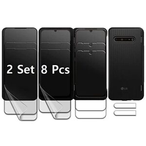 [2 set 8 pcs] [2 tempered glass + 4 pet films + 2 camera protector] for lg v60 5g thinq screen protector [perfect fit for dual screen] compatible with lg v60 screen protector