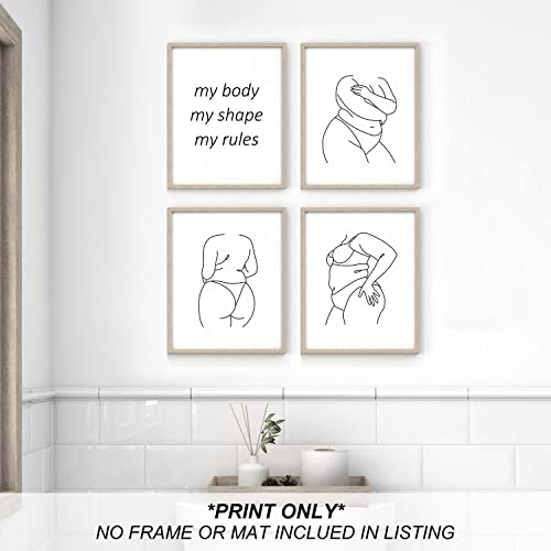 heilkee Feminist Wall Art Black and White Minimalist Line Art Prints for Bedroom Aesthetic Modern bathroom Decor Woman Body Positive Gifts(UNFRAMED 8x10in)