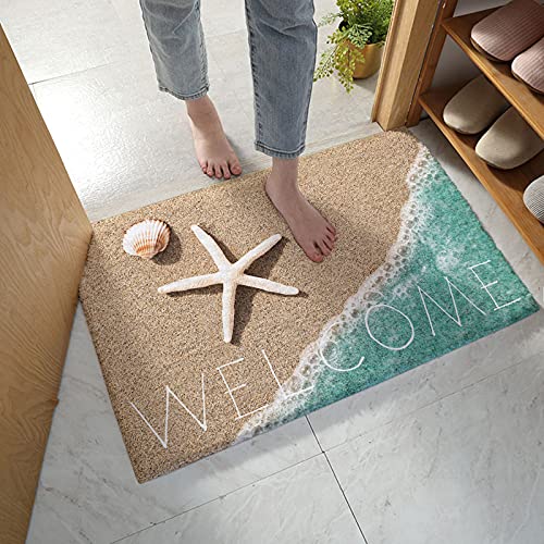 Fluffy Shag Area Rug,Coastal Beach Starfish Shells Ultra Soft Shaggy Carpet for Bedroom Living Room Bathroom Nursery, Teal Sea Water Floor Door Mats Home Decor 24×36in