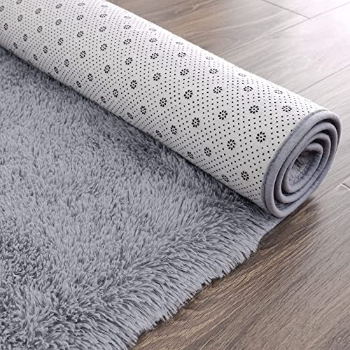 Chicrug Soft Area Rugs for Bedroom Living Room Plush Fluffy Rug 2x6 Feet, Shag Furry Area Rug Carpet Non Shedding for Nursery Children Kids Girls Room Home Decorative, Grey