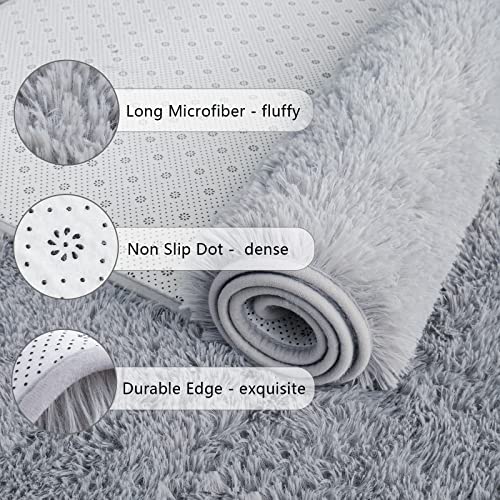 Chicrug Soft Area Rugs for Bedroom Living Room Plush Fluffy Rug 2x6 Feet, Shag Furry Area Rug Carpet Non Shedding for Nursery Children Kids Girls Room Home Decorative, Grey