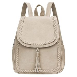 kkxiu fashion small synthetic leather backpack purse for women and teen girls with tassel (beige)