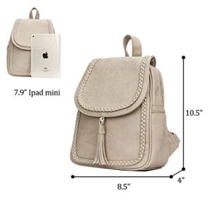 KKXIU Fashion Small Synthetic Leather Backpack Purse For Women and Teen Girls With Tassel (beige)