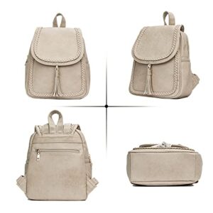 KKXIU Fashion Small Synthetic Leather Backpack Purse For Women and Teen Girls With Tassel (beige)