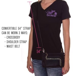 Open Road Girl Adjustable Strap Hip Purse for Women with Lobster Claw Clips, Three Ways to Wear: Hip Clip, Strap It Around, and Over Your Shoulder(Studded with Rhinestones)