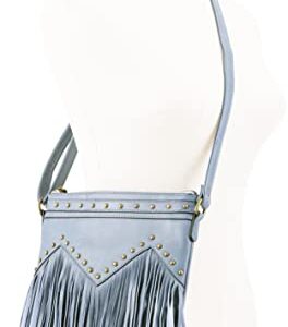 B BRENTANO Vegan Fringed Crossbody Bag with Studs (Blue Gray)