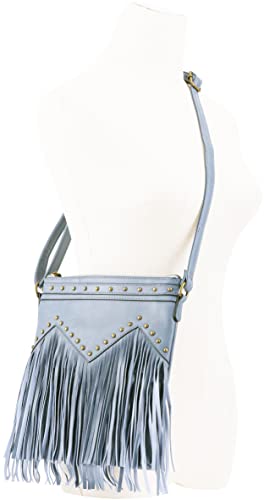 B BRENTANO Vegan Fringed Crossbody Bag with Studs (Blue Gray)