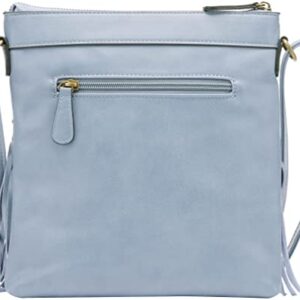 B BRENTANO Vegan Fringed Crossbody Bag with Studs (Blue Gray)