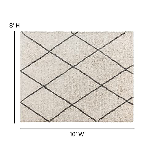 Merrick Lane Shag Style Diamond Trellis Area Rug - 8' x 10' - Ivory/Gray Polyester (PET)
