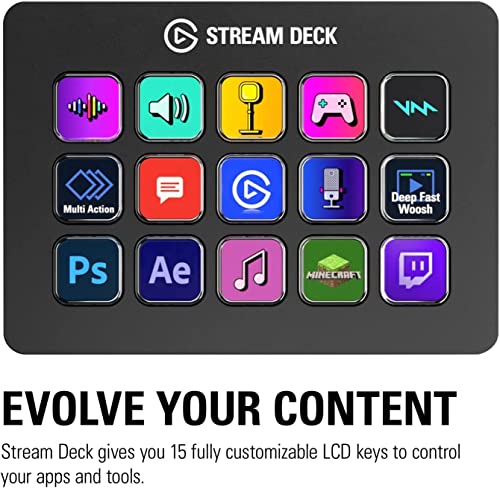 Elgato Stream Deck MK.2 – Studio Controller, 15 macro keys, trigger actions in apps and software like OBS, Twitch, ​YouTube and more, works with Mac and PC