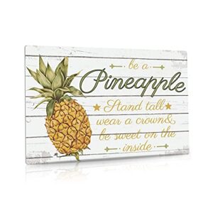 putuo decor pineapple sign, summer fruit wall art decorations for kitchen, cafe bar, farmhouse, front porch, fruit market, 12×8 inches vintage aluminum metal sign