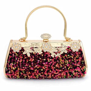 yokawe women’s sequin clutch purse glitter bride evening bag wedding party prom handbag detachable chain shoulder bags (red)