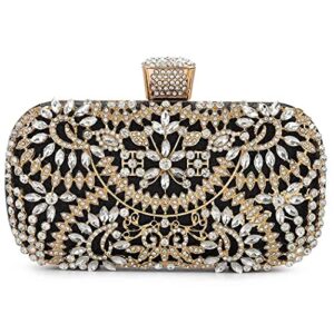 yokawe womens crystal evening clutch bag bridal wedding purse rhinestone party prom handbag (black)