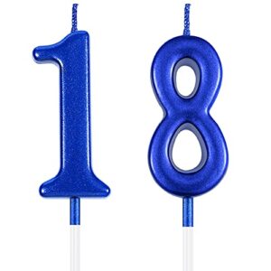 18th birthday candles, cake numeral candles, blue 18th cake topper candles for birthday cake favor wedding anniversary party celebration supplies
