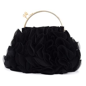 yokawe floral clutch purses for women satin flower evening bag party prom handbags (black)